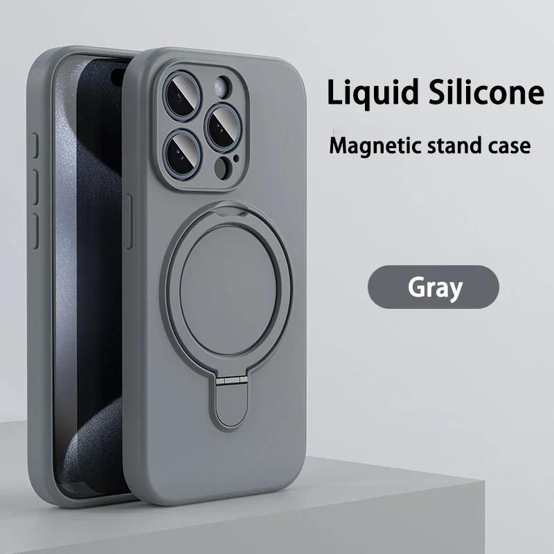 Чехол-подставка из жидкого силикона с магнитом для For Iphone 16 14 Plus 13 1 Pro Max 12 Для беспроводной зарядки Невидимый держатель Чехол
