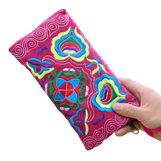 Women Ethnic Handmade Embroidered Wristlet Clutch Bag Zipper Purse Long Wallet