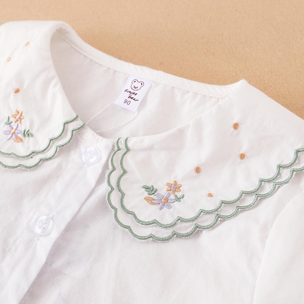 Рубашка для девочек с вышитым воротником, блузка с длинными рукавами для милой девочки 2-6 лет, детская белая рубашка