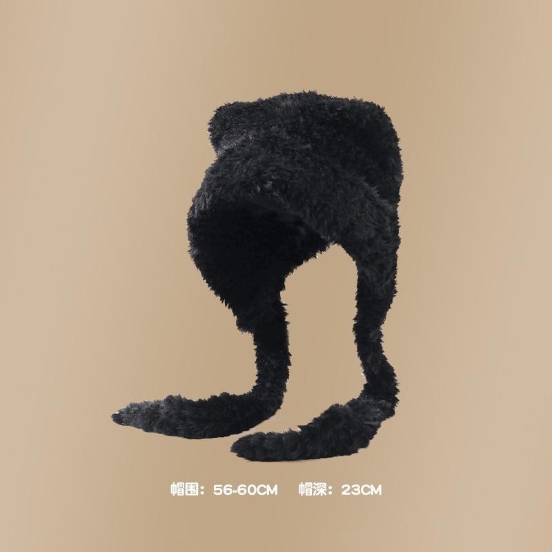 Женская шапка осень/зима 2024 года с милыми медвежьими ушками и мохнатой шеей, большая окружность головы, теплая шерстяная плюшевая шапка Lei Feng