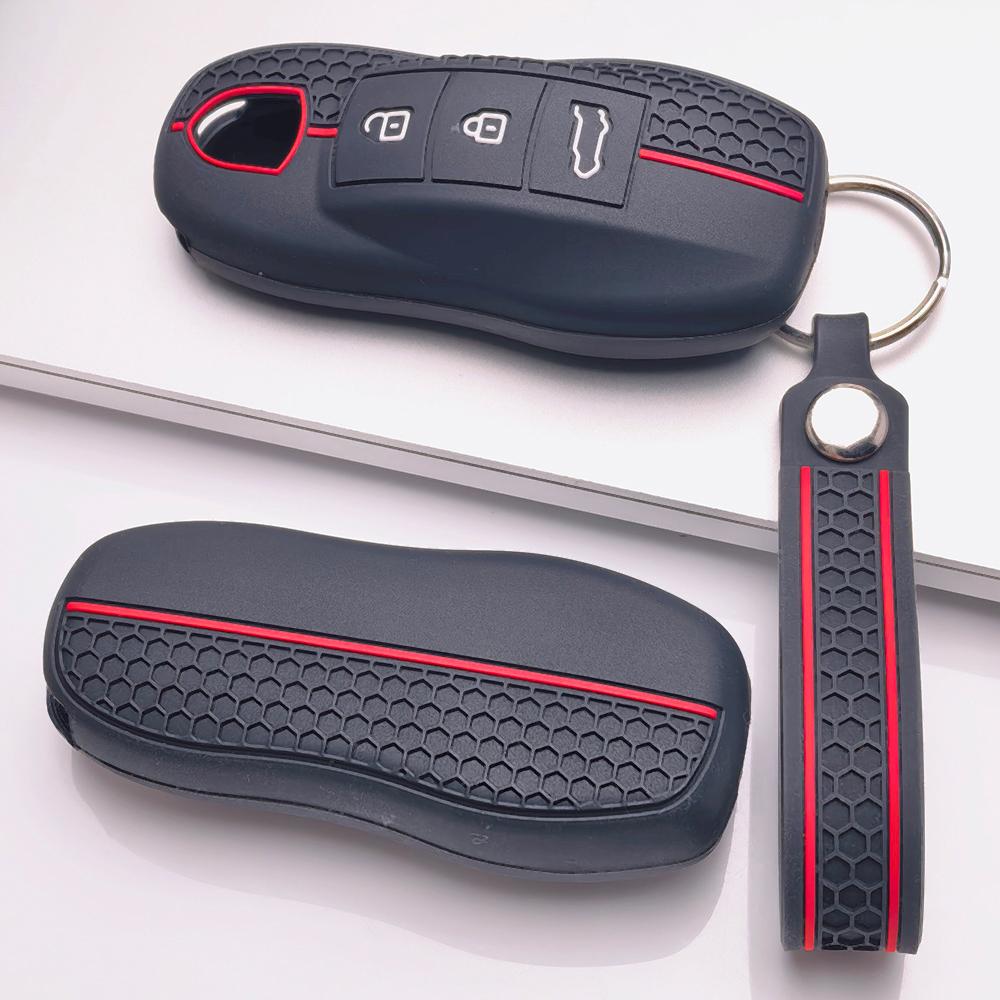 Силиконовый чехол для смарт-ключа Porsche Cayenne Macan Panamera 911 Boxster Cayman Taycan 718 Spyder GT3 RS с брелоком, защитный чехол для умного дистанционного ключа