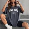Blessyuki New York Letter Print T-shirts Female Summer Basic O-neck Tees Casual Retro Streetwear Ladies Harajuku Plus Size Tops