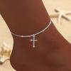 Sparkling Thin Chain Anklet For Women Zircon Heart Cross Pendant Double Layer Bracelet On Leg Foot Trendy Summer Beach Jewelry
