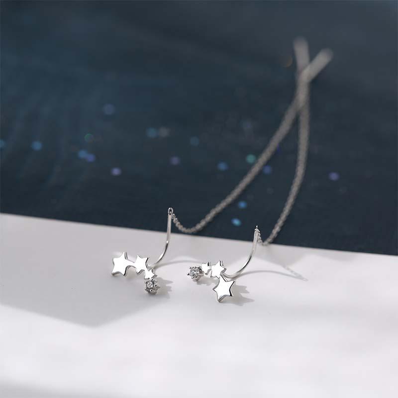 Sky Shining Star Earrings Korean Super Beautiful Long Meteor Fringed Stud Earrings Female Zircon Gradual Change Pentagram Earrings