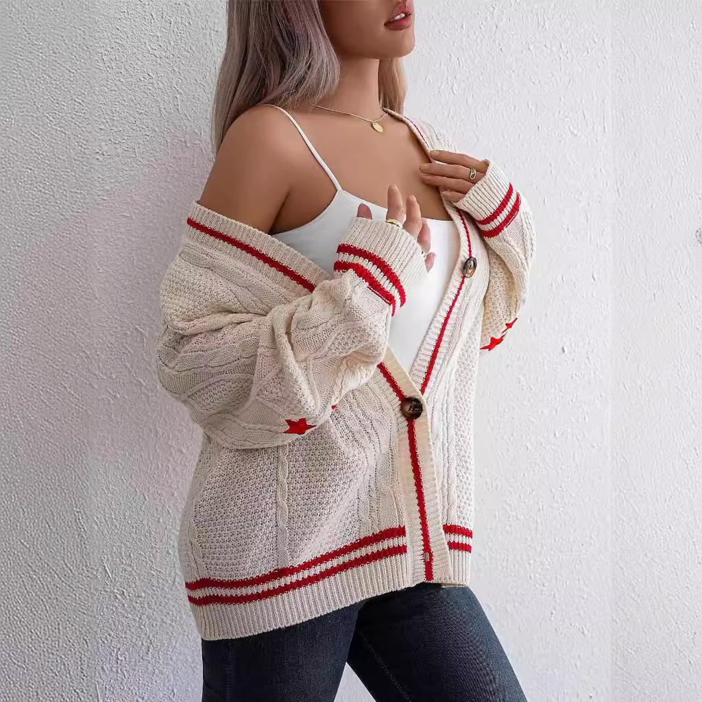 Женский осенне-зимний вязаный кардиган с вышивкой, свободный свитер