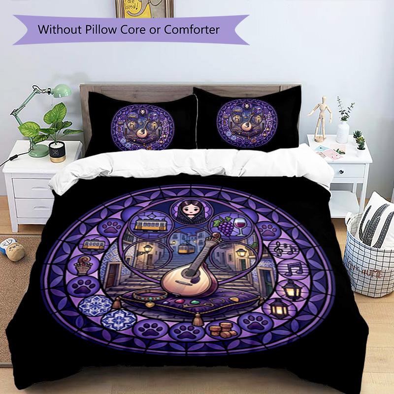 Music Travel Culture Night Scene Pattern Bedding,Quilt Set Quilt Cover Pillowcase Home Birthday Gift (1*duvet cover+2*pillowcase,without core)