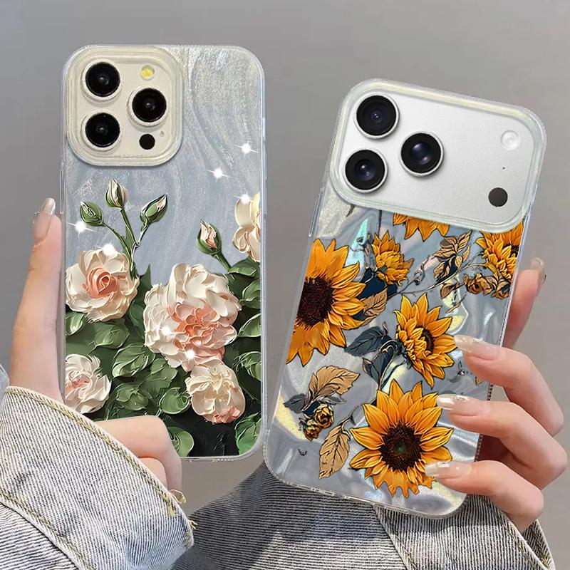 Oil Painting Rose Flower Phone Case For iPhone 17 Air 16e 16 15 14 Pro Max 13 17 Pro Max Shockproof Colorful Butterfly Pattern Hard PC Phone Cover