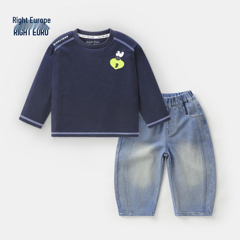 2026 Boys' Pure Cotton Long-Sleeve T-Shirt - Spring & Autumn Trendy Base Layer