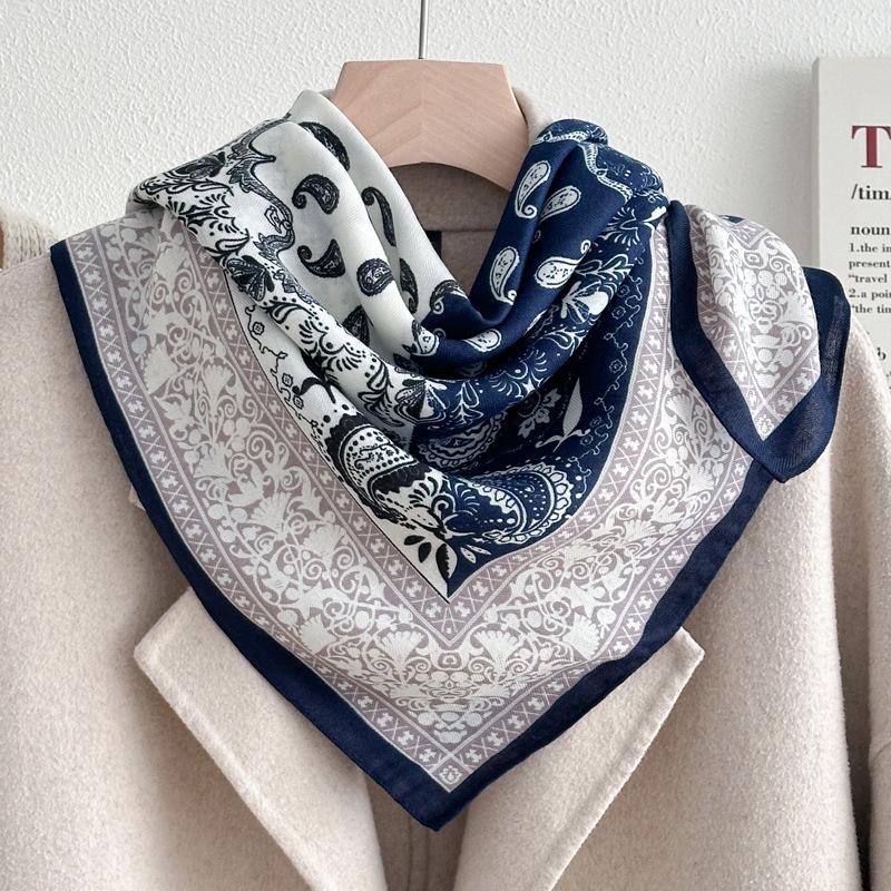 Chessboard plaid 71CM cotton and linen silk scarf small square scarf women's spring and autumn summer thin scarf scarf linen headscarf belt