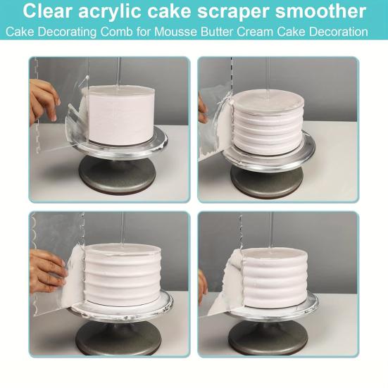 6Pcs Large Acrylic Cake Scraper Set Cakes Smoother Scraper Transparent Decorating Contour Stripe Cake Comb Kitchen Baking Tool