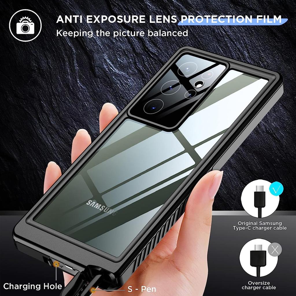 Чехол для Samsung Galaxy S23 Ultra Водонепроницаемый встроенный протектор экрана объектива Военный пылезащитный чехол для подводной съемки IP68 для Galaxy S23 Ultra