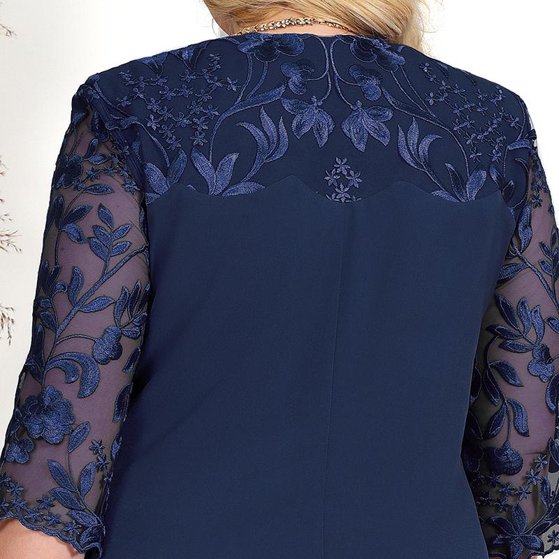 Женское платье Лето с коротким рукавом и вышивкой Женские длинные платья Повседневные платья с круглым вырезом большого размера