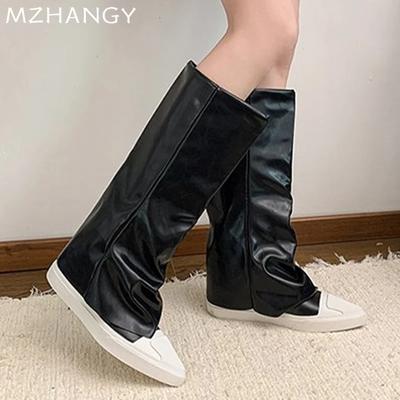 Женские туфли на плоской подошве, высокие сапоги с острым носком, дизайнерская новая обувь для женщин, тренд 2025 года, модные ботинки челси, зимние удобные женские готические зимние ботинки