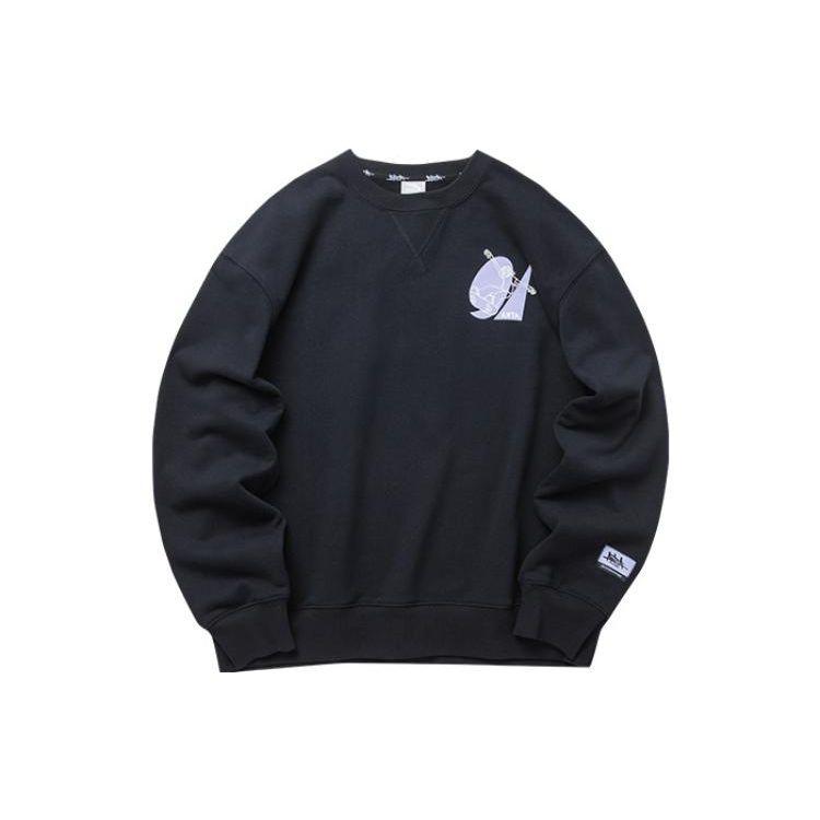 Anta Спортивный свободный пуловер с длинными рукавами, толстовка с геометрическим узором, буквенное обозначение, топы унисекс, черный 172218701R-2