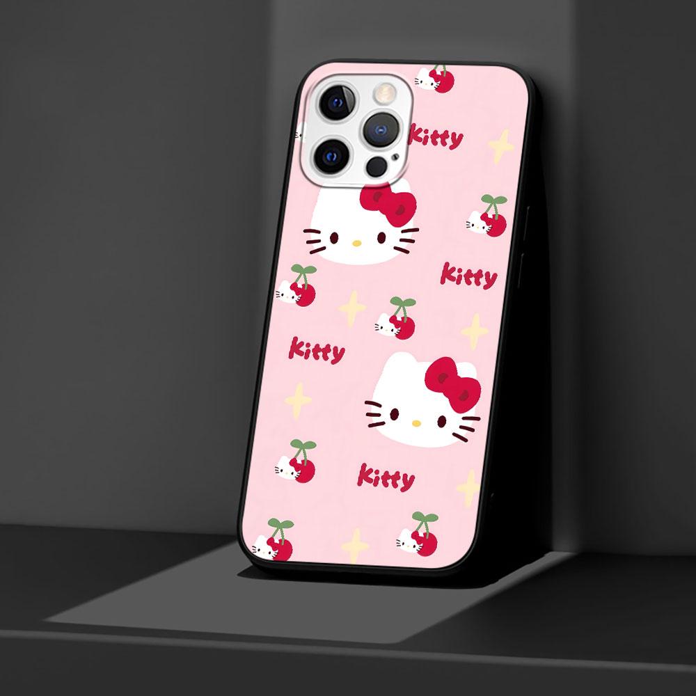 Hello Kitty Kawaii KT Cat Case for Apple iPhone 13 14 Plus 11 12 Mini 15 Pro Max 7 8 SE 2020 X XS XR Silicone Black Phone Cover
