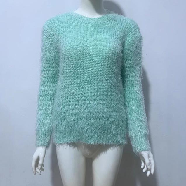 Женский мохеровый вязаный свитер с круглым вырезом: Пуловер с длинным рукавом, однотонные конфетные цвета для осени и зимы