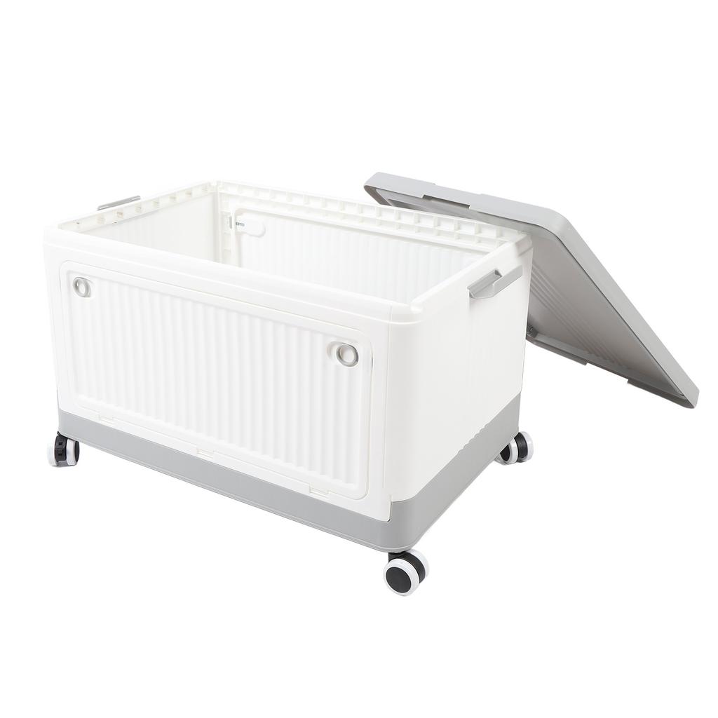 Folding Storage Bin with Lid Wheels PP Stackable Rolling Utility Storage Box Container with Handle for Clothes Books