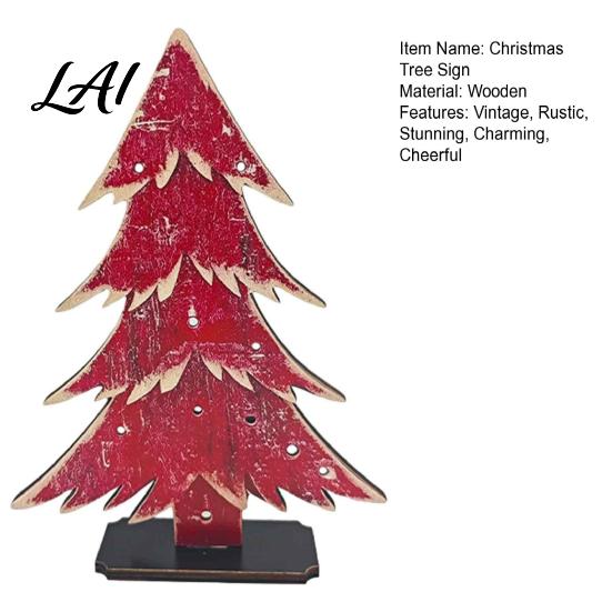 Rustic Holiday Party Supplies Christmas Tree Table Decoration Vintage Wooden Xmas Standing Sign with Decor Base for Winter Home Office Farmhouse