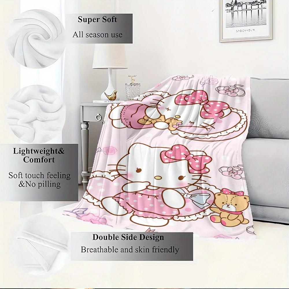 For Kitty, Cute, PinkAnime-Themed Flannel Blanket, Glam Style, Digital Print, All-Season Comfort, Tear-Resistant, Knitted Craftsmanship, Pol