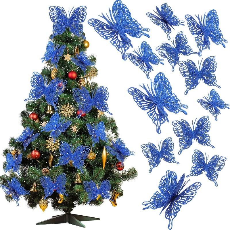 5/10Pcs Glitter Butterflies Christmas Decoration Xmas Tree Sparkling Butterflies Hanging Ornaments Home Decor New Year 2026 Gift