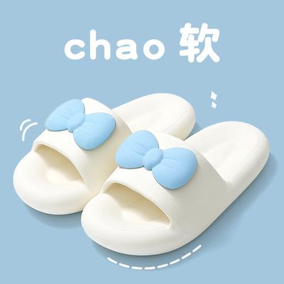 Модные женские тапочки, однотонные, с милым бантом, на толстой подошве, удобные, нескользящие сандалии, тапочки для ванной комнаты, для пар, новинка лета 2024 г.