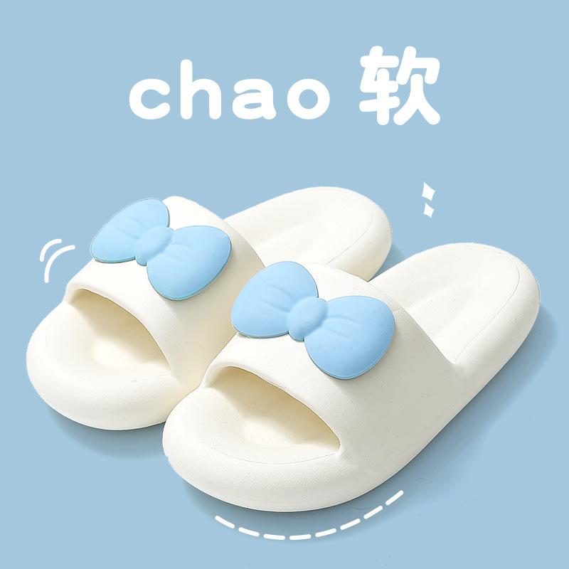 Модные женские тапочки, однотонные, с милым бантом, на толстой подошве, удобные, нескользящие сандалии, тапочки для ванной комнаты, для пар, новинка лета 2024 г.