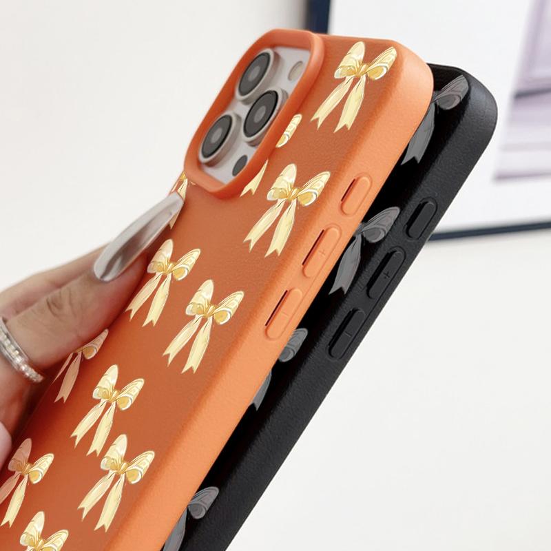 Кожаный текстурный TPU противоударный чехол для iPhone 16 Pro Max 15 14 Pro 13 12 11 с узором бант тонкий матовый мягкий чехол для телефона