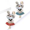 Classic Rhinestone Rabbit Girl Brooches for Women Unisex Enamel Animal Pins Banquet Party Backpack Gifts Jewelry Accessories