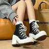 2024 New Canvas Shoes Women's Retro High Heels Thick Heels High Top Round Toe Thin Belt Waterproof Platform Elevated Shoes