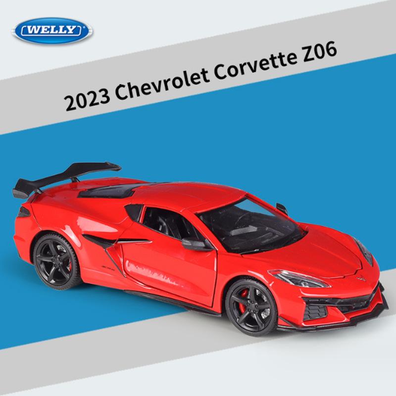 WELLY 1:24 Chevrolet Corvette Z06 2023 Alloy Sports Car Model Diecast Metal Track Racing Car Vehicles Model Simulation Kids Gift