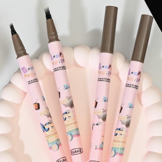 Карандаш для бровей, 4 микро-вилки, аппликатор, водостойкая натуральная долговечная ручка для контурирования бровей, подводка для женщин, инструменты для макияжа
