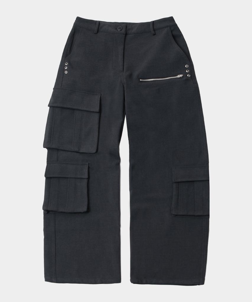 PLACE STUDIO Winter Big Pocket Eyelet Waist Cargo Wide Hidden String Work Pants_2 Colors
