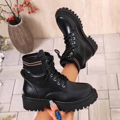 Женские ботинки Зимние теплые короткие плюшевые ботильоны Женская модная шнуровка Обувь на платформе для женщин Удобные низкие каблуки Кожаная обувь