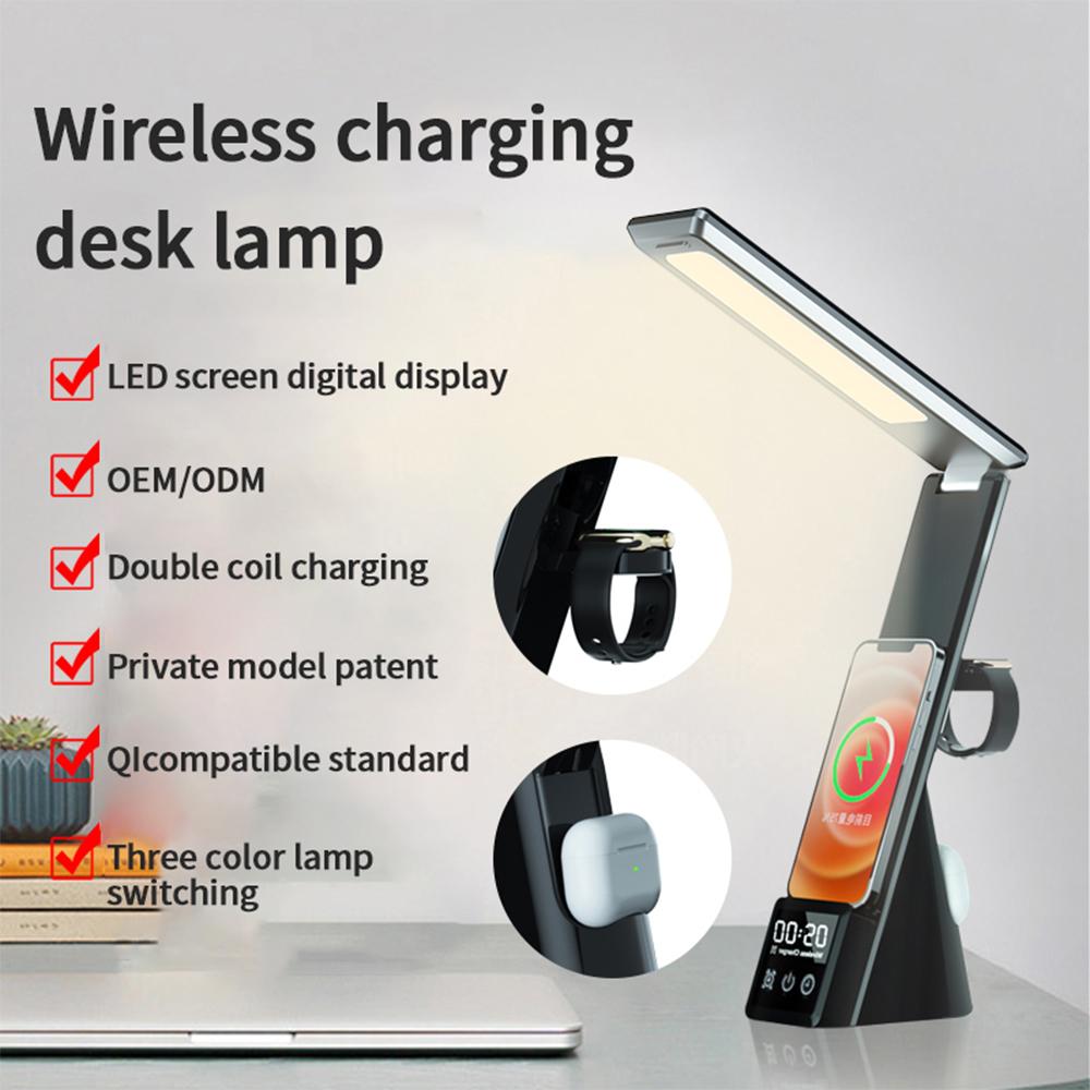 Alarm Clock Wireless Charger Stand With Led Desk Lamp 15w Fast Charging Station For Iphone 13 12 11 Pro Apple Watch Airpods