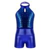 Детский лоскутный купальник без рукавов для девочек с блестящими пайетками и шортами для соревнований по танцевальной гимнастике
