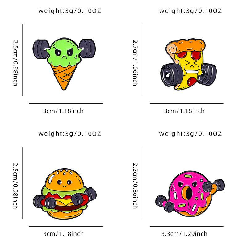 Новая Коллекция Эмалевых Брошей Statement Fitness Food Man: Пицца, Мороженое, Гантели, Гамбургер, Пончик, Штанга