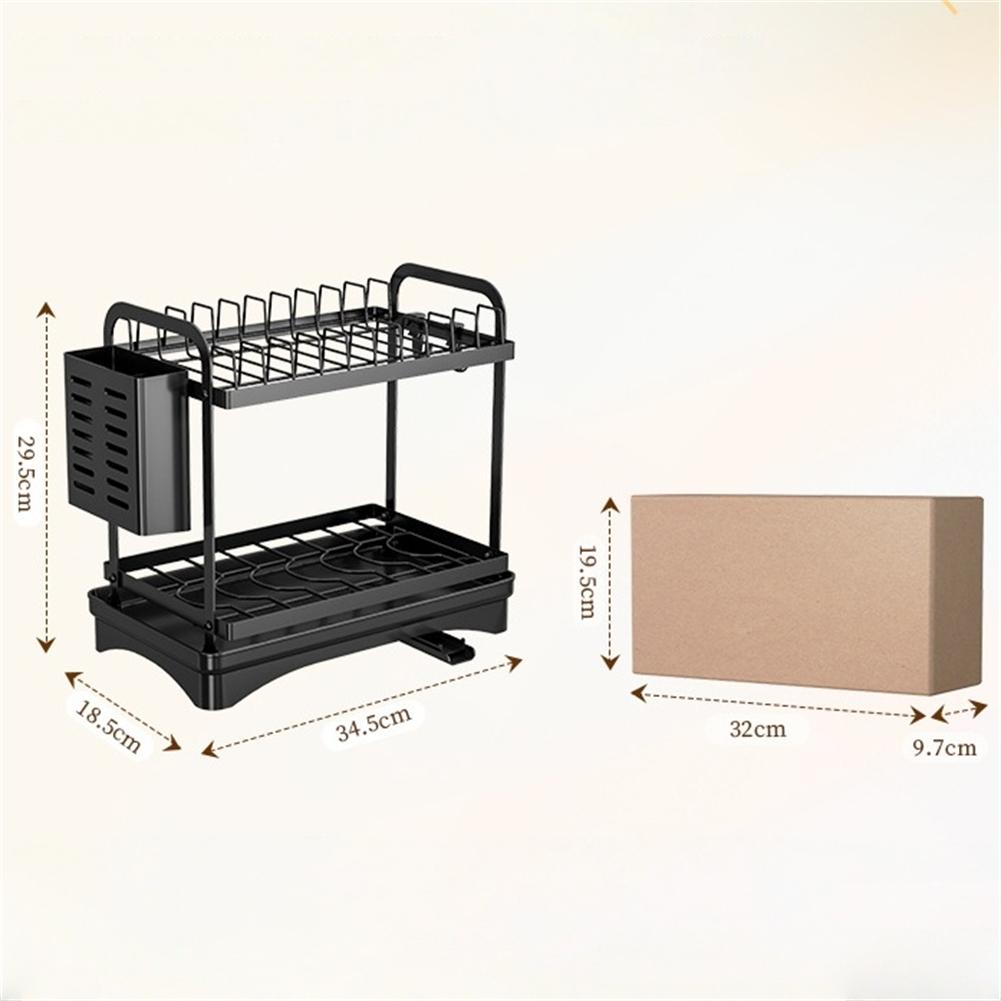 Подставка для сушки посуды 34,5x18,5x29,5 см 2-ярусная подставка для сушки посуды Держатель для кухонной утвари С поддоном для стекания воды Для хранения на кухонной столешнице Держатели