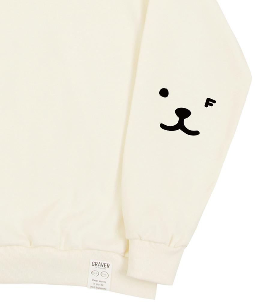 GRAVER [Unisex] Elbow Puppy Face Smile Sweatshirt_Cream/Black Logo