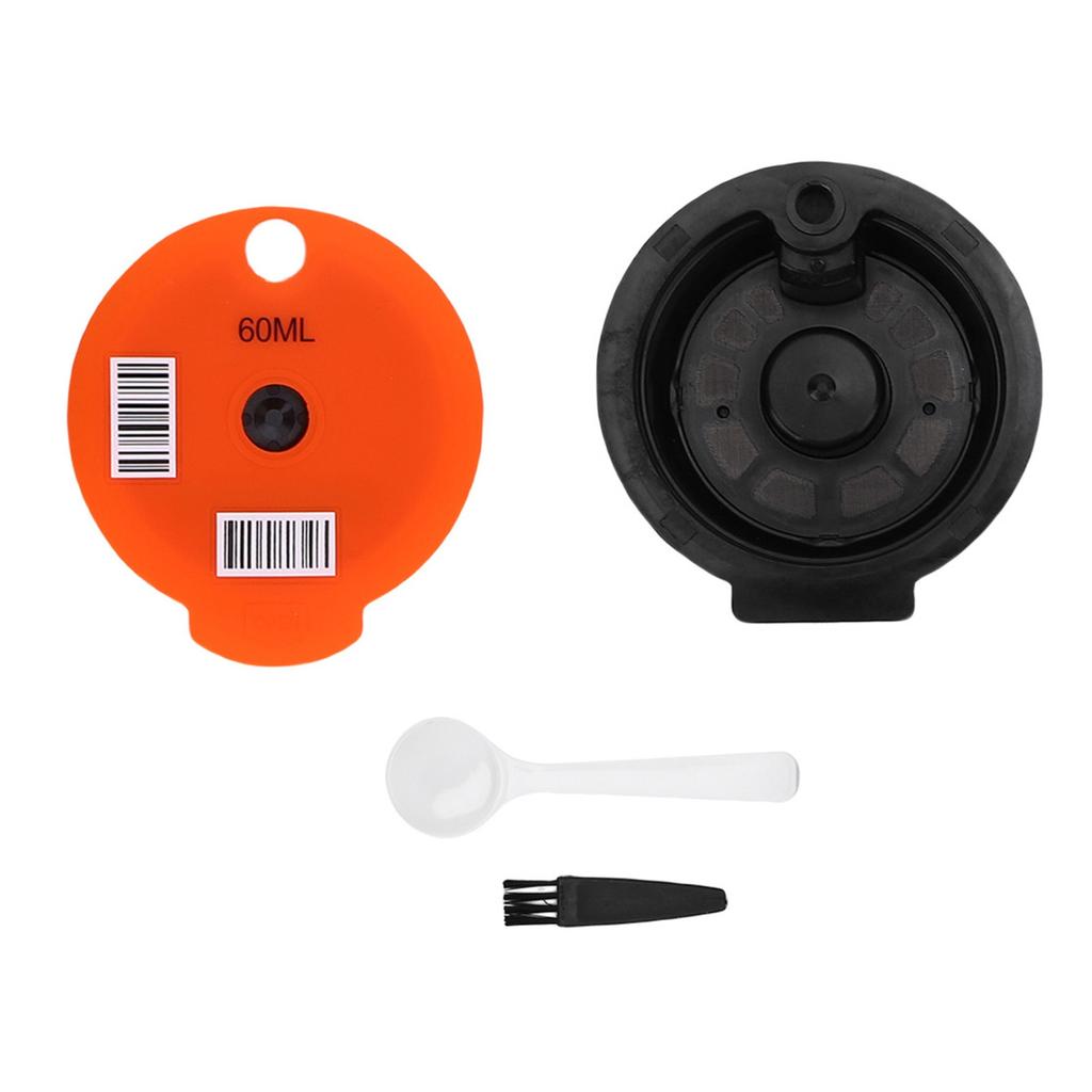 Reusable Coffee Pod PP Refillable Coffee Filter Capsule Cup with 4 Orange Lids Brush and Spoon for Coffee Makers
