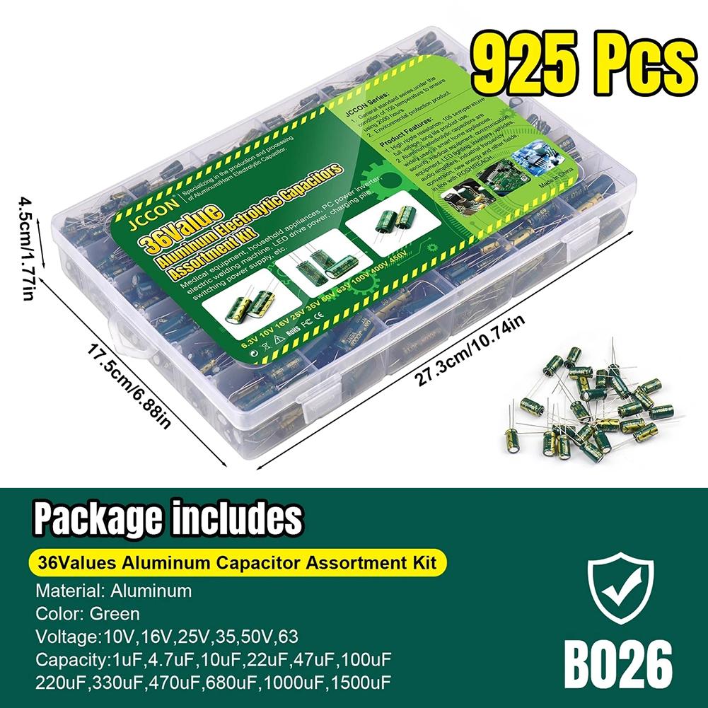 15/24/36 номиналов 225/460/925 шт. Набор переменных конденсаторов в ассортименте с коробкой для хранения Набор алюминиевых электролитических конденсаторов