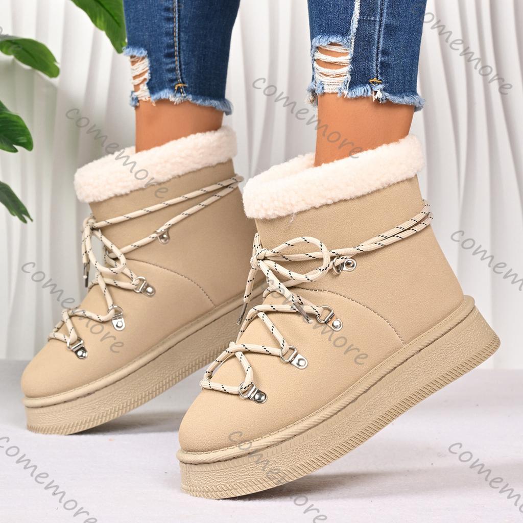 Fashion Comemore Winter Thicken Plush Warm Snow Boots for Women Plus Size 36-42 Fleece Platform Ankle Boots Lace Up Woman Cotton Shoes