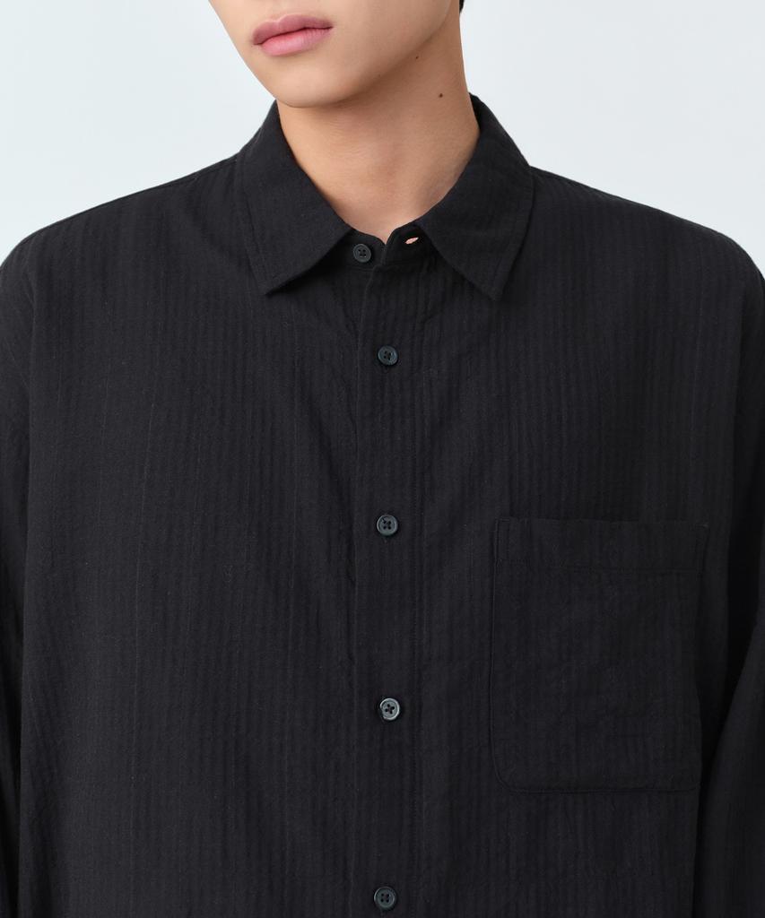 MUSINSA STANDARD Relaxed Crinkle Herringbone Shirt [Black]