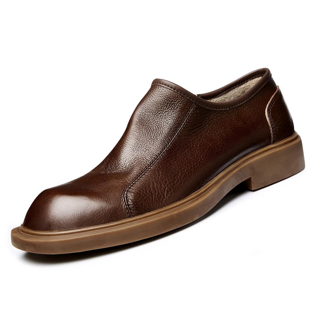 Кожаные повседневные кожаные туфли для мужчин с одной ногой, туфли с большой головкой, мужские туфли на платформе, с круглой головкой, ленивые мокасины для мужчин
