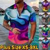 Casual Lapel T-shirt Young Men's Fashion Zipper T-shirt Short Sleeve T-shirt Men's 3D Polychrome Print T Shirt