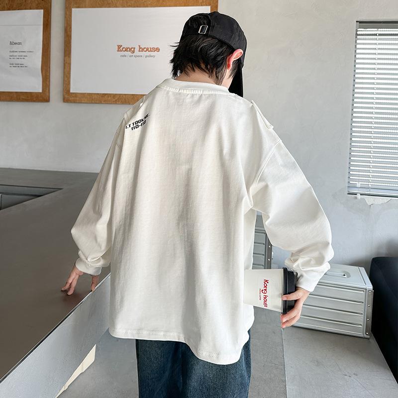 Boys Fashion Long-sleeved T-shirt Spring and Autumn 2025 Children Loose Casual White Top