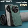 KEYSION Luxury Leather Case for Xiaomi 14 Ultra 5G Soft Silicone + PC Shockproof Phone Back Cover for Xiaomi 14 Ultra Mi 14 5G