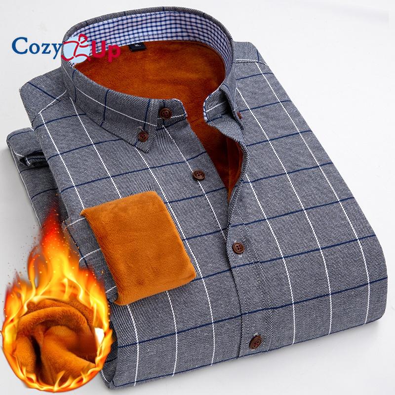 Cozy Up Men Fleece Shirt Autumn Winter Male Long Sleeve Plaid Shirt Thick Fleece Lined Soft Casual Flannel Warm Dress Shirt