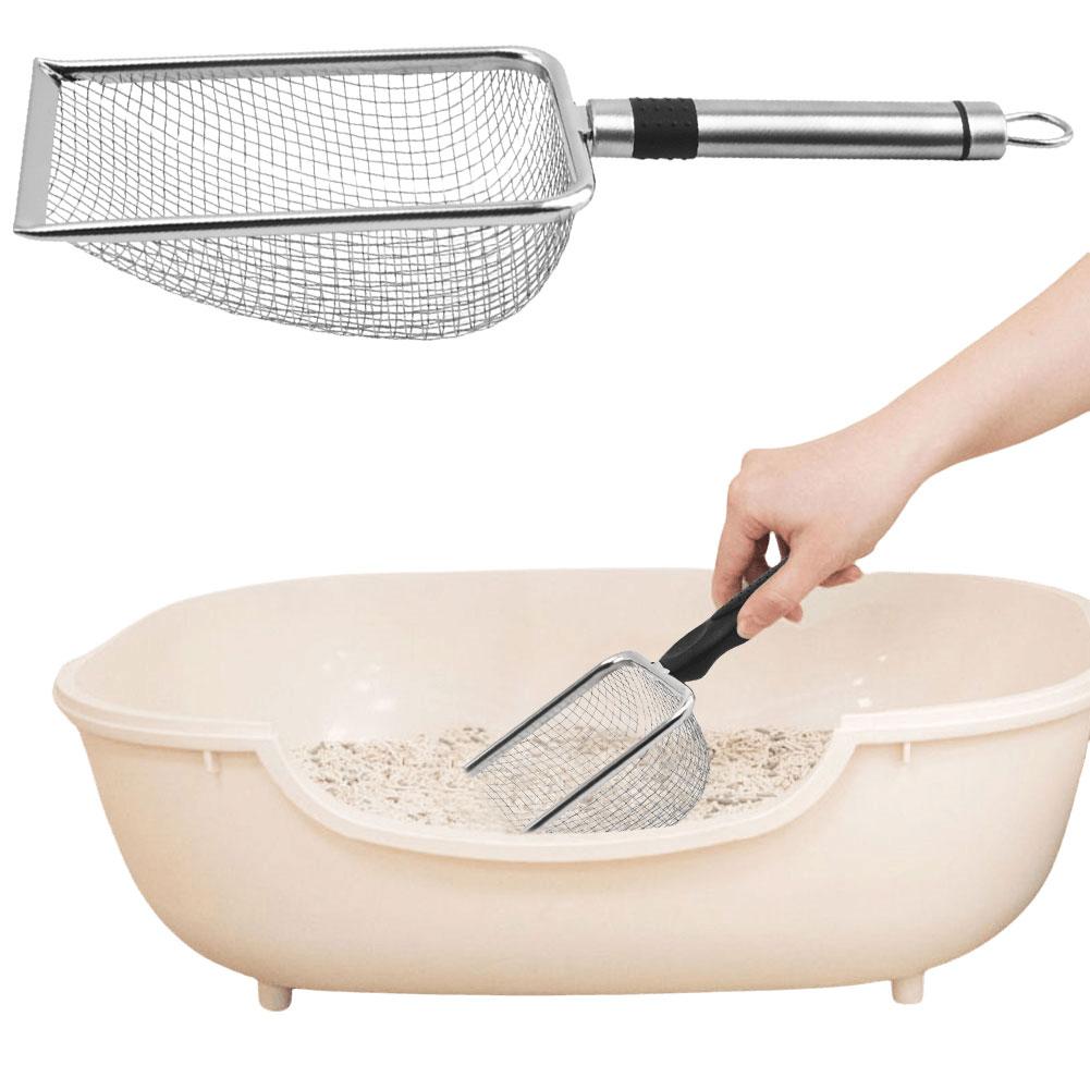 Лопата для уборки домашних животных, совок для подстилки рептилий, нержавеющая сталь, мелкоячеистая лопата для песка, эргономичная ручка, антипригарный сборщик экскрементов для кошек