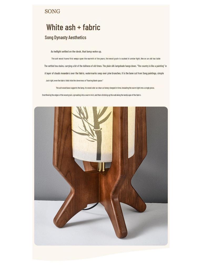 Zen Bamboo Leaf Solid Wood Floor Lamp for Living Room and Tea Room