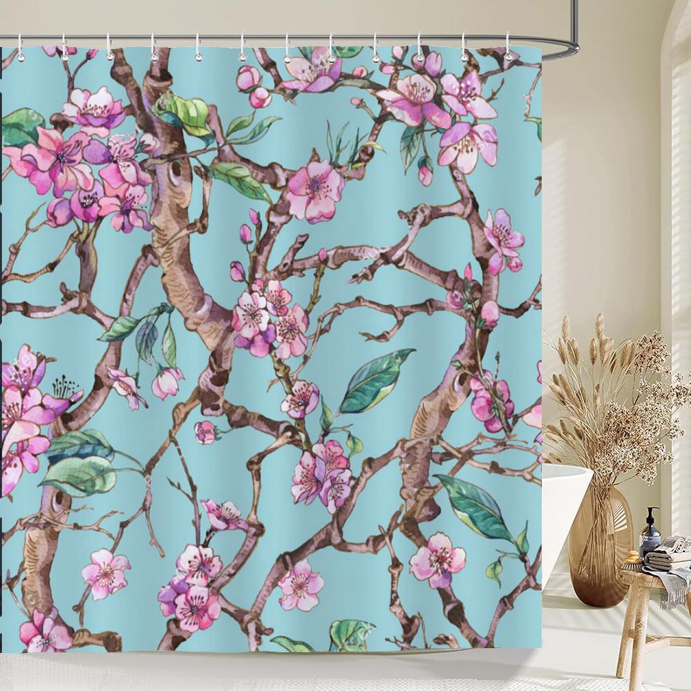 Tulip Flowers Print Shower Curtains Watercolor Boho Floral Waterproof Polyester Bathroom Bathtub Curtain Room Decor With Hooks
